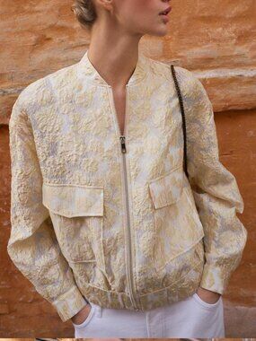 ZARA JACQUARD BOMBER JACKET in Yellow